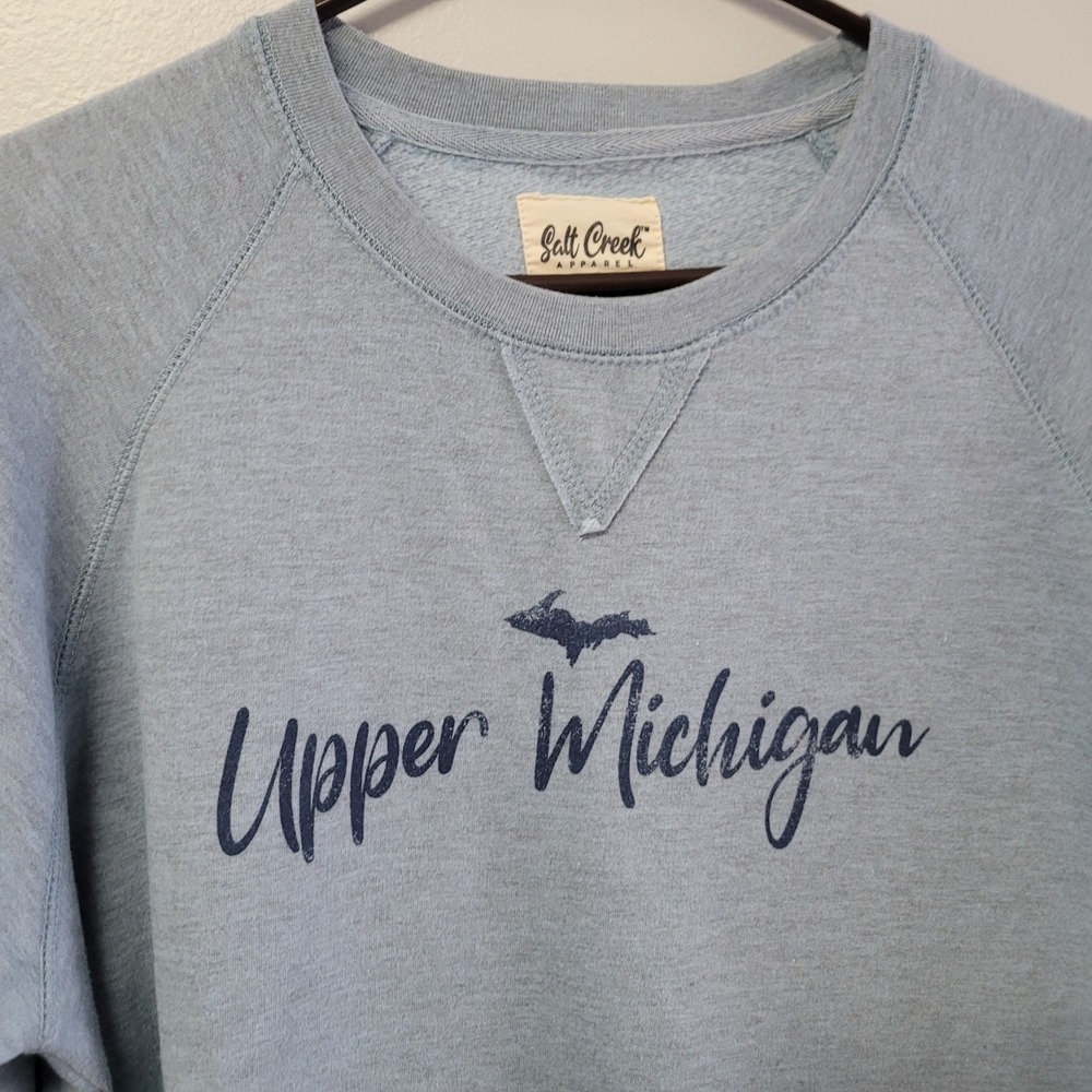Salt Creek Apparel Upper Michigan Graphic‎ Sweatshirt Light Blue Pullover Size L - Picture 2 of 8